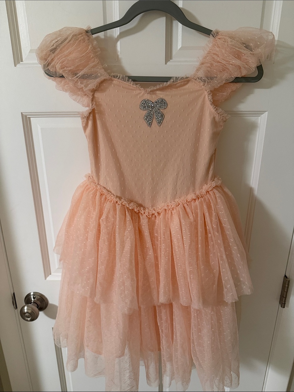 Jessica Simpson Girls Peachy Pink Tulle Tutu Dress Rhinestone Bow Applique 10